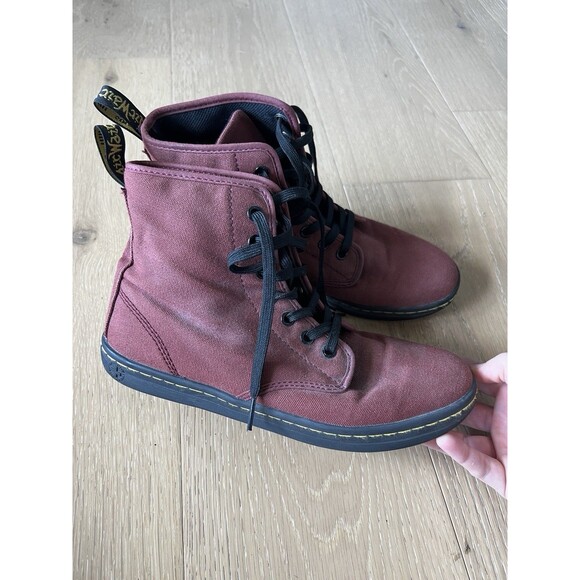 Dr Doc Martens Burgundy Red Canvas Shoreditch Lace Up Airwave Combat Boots Sz 8 - Picture 5 of 9